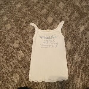 American Eagle Outfitters White Ribbed Cotton Tank with Blue Graphic